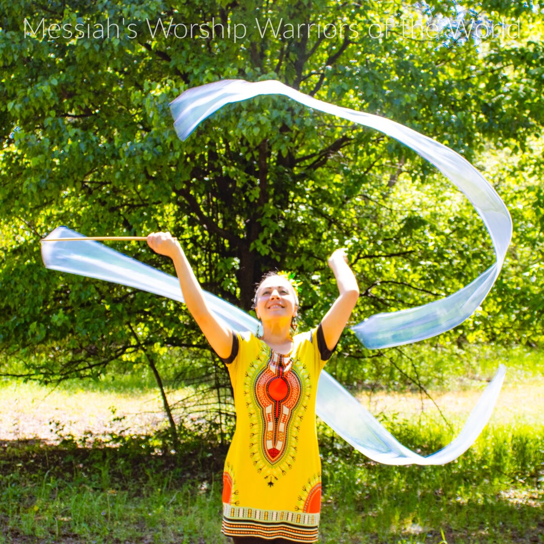 Pearlescent Blue Worship Praise Dance Streamers Set of 2 RODS INCLUDED