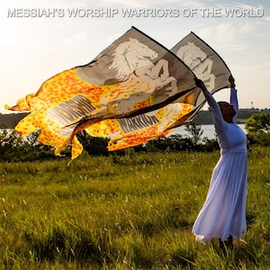 Hand Painted Silk Worship Flags: Prophetic Praise Dance Flex Rods, Set of 2