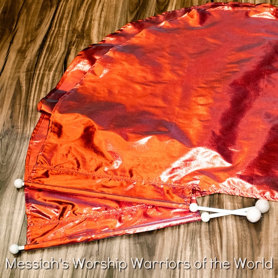 Red Single Layered Ladies Worship Praise Dance Spin Flags Set of 2 RODS INCLUDED