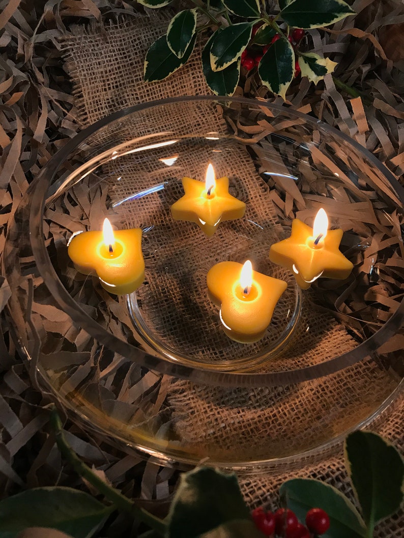 Floating Candles 4pk Hearts & Stars Floating Pure Beeswax Etsy