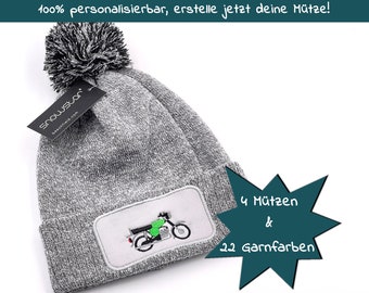 Wintermütze Moped individuell bestickt Strickmütze Beanie individualisierbar mit DDR Moped