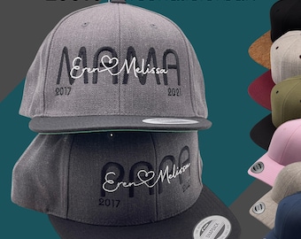 Cap bestickt mit Kindernamen und Jahreszahl - mit Aufschrift - Snapback Cap zum Geburtstag, Vatertag, Namen, personalisiert individualisiert