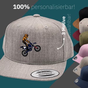 Cap bestickt mit Motocross - Motorrad - mit Namen - Snapback Cap Geburtstag - Kindercap, Kindermütze personalisiert individualisiert