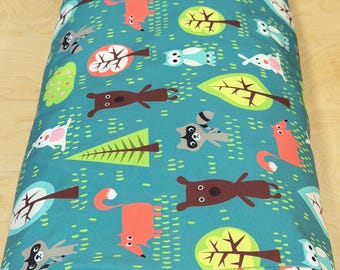 Softshell fabric with fox, owl, rabbit, raccoon and bear, Öko-Tex 100 certified - green woodland animals - 50 cm - steps - water-repellent - rain protection - outdoor fabric