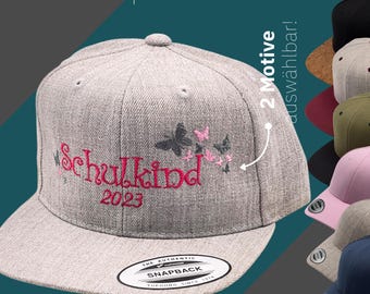 Embroidered cap - back to school - butterflies - embroidery - with name - with year - personalized snapback cap