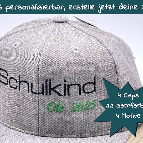 CAP Schulanfang mit Stickerei Cappy Schulkind bestickt individualisierbar mit Name Cap Einschulung