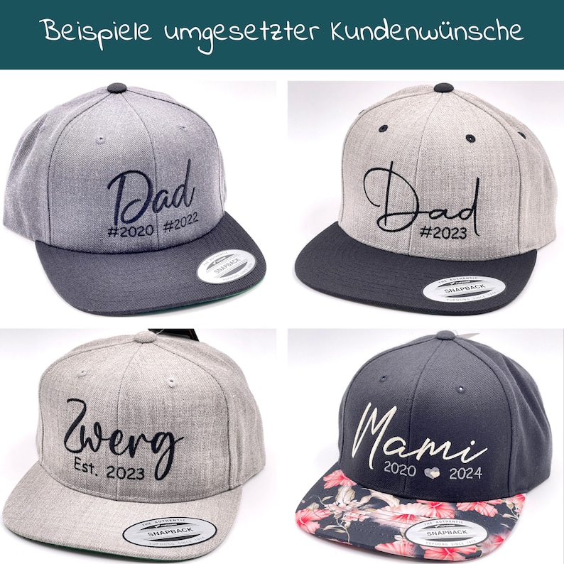 Cap Familie bestickt Cap mit Aufschrift Snapback Cap Vatertag individuell Cap Partner personalisierte Cap mit Namen Bild 2