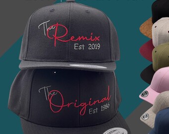 Embroidered cap, remix and original - with year numbers - snapback cap for birthdays, Father's Day, partner, personalized and customized.