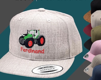 Personalized cap with tractor design - with lettering - with name - snapback cap for birthdays - children's cap, children's hat, personalized