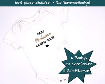 Baby bodysuit embroidered with baby "surname" coming soon personalizable with name announce pregnancy baby gift birth gift