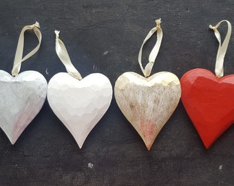 Nordic Handmade Christmas ornament, Nordic Christmas Hearts, Scandinavian Christmas Decorations, wooden hearts, Christmas tree decorations