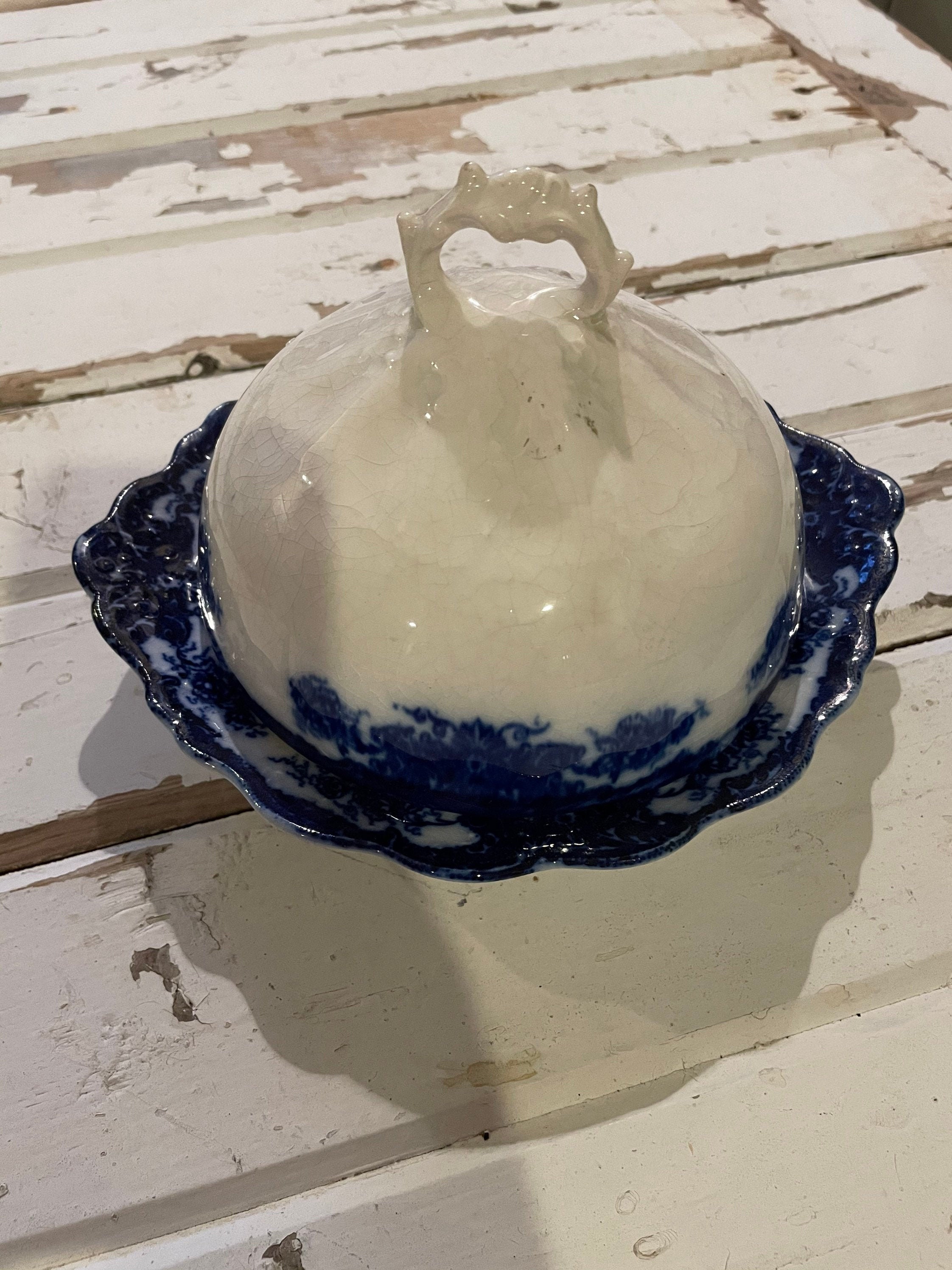 Flow Blue Lidded Butter Dish La Francaise Porcelain Etsy