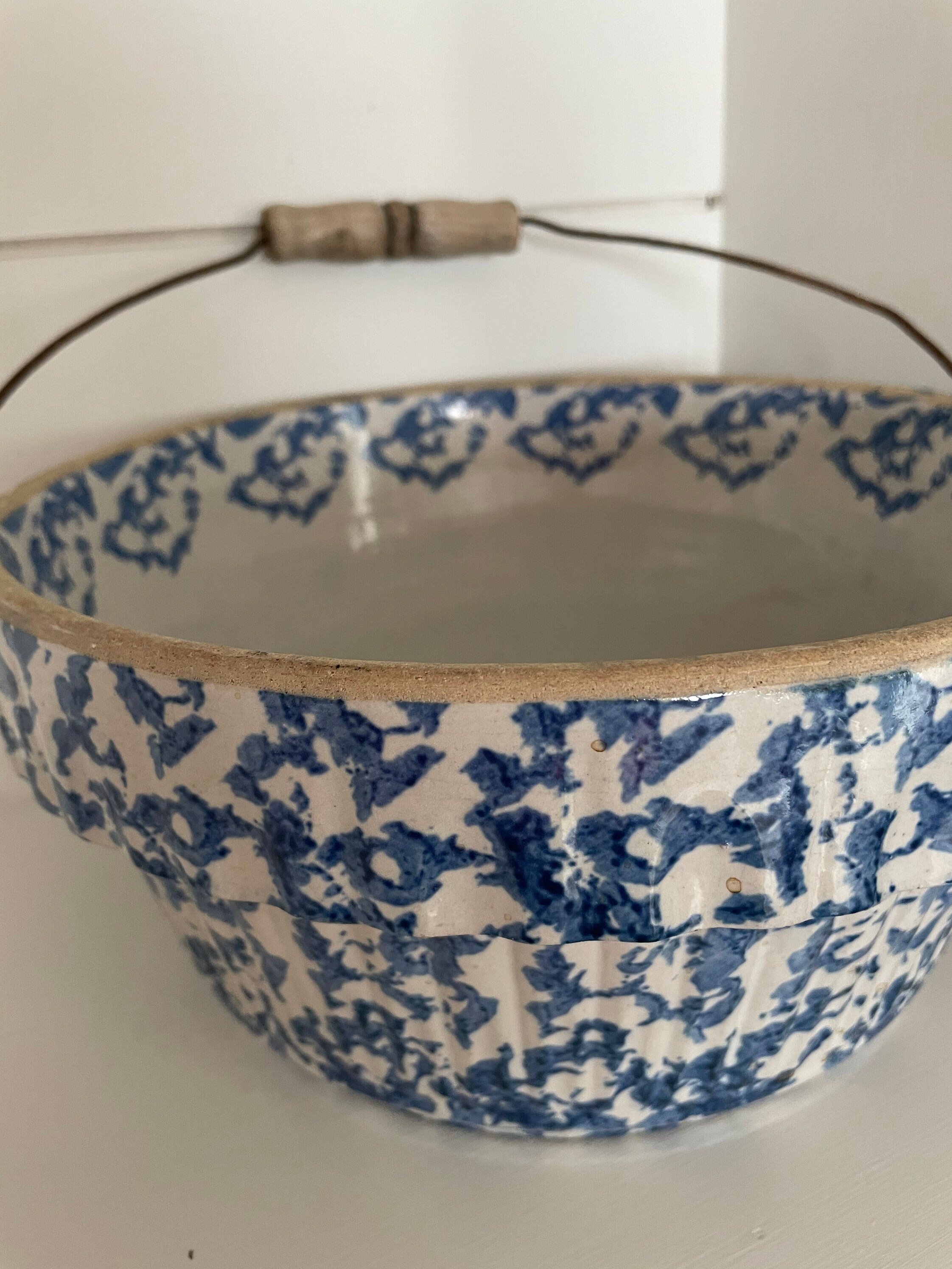 Vintage Blue Spongeware Bowl Etsy