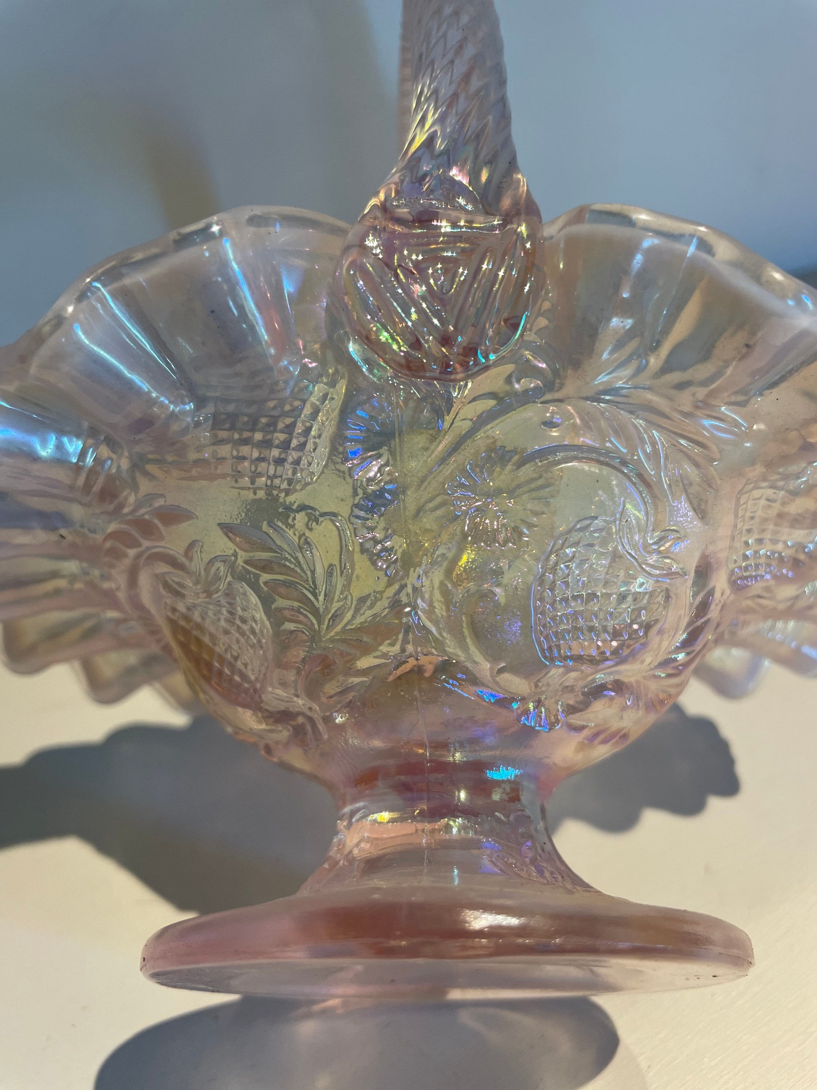 Vintage Fenton Pink Strawberry Iridescent Carnival Glass Etsy