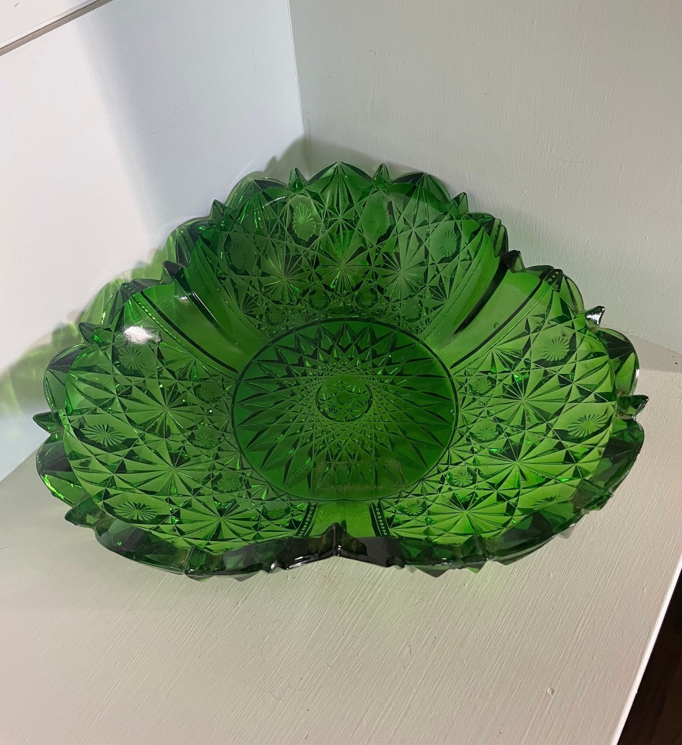 Vintage Emerald Green Lead Crystal Serving Bowl Etsy UK