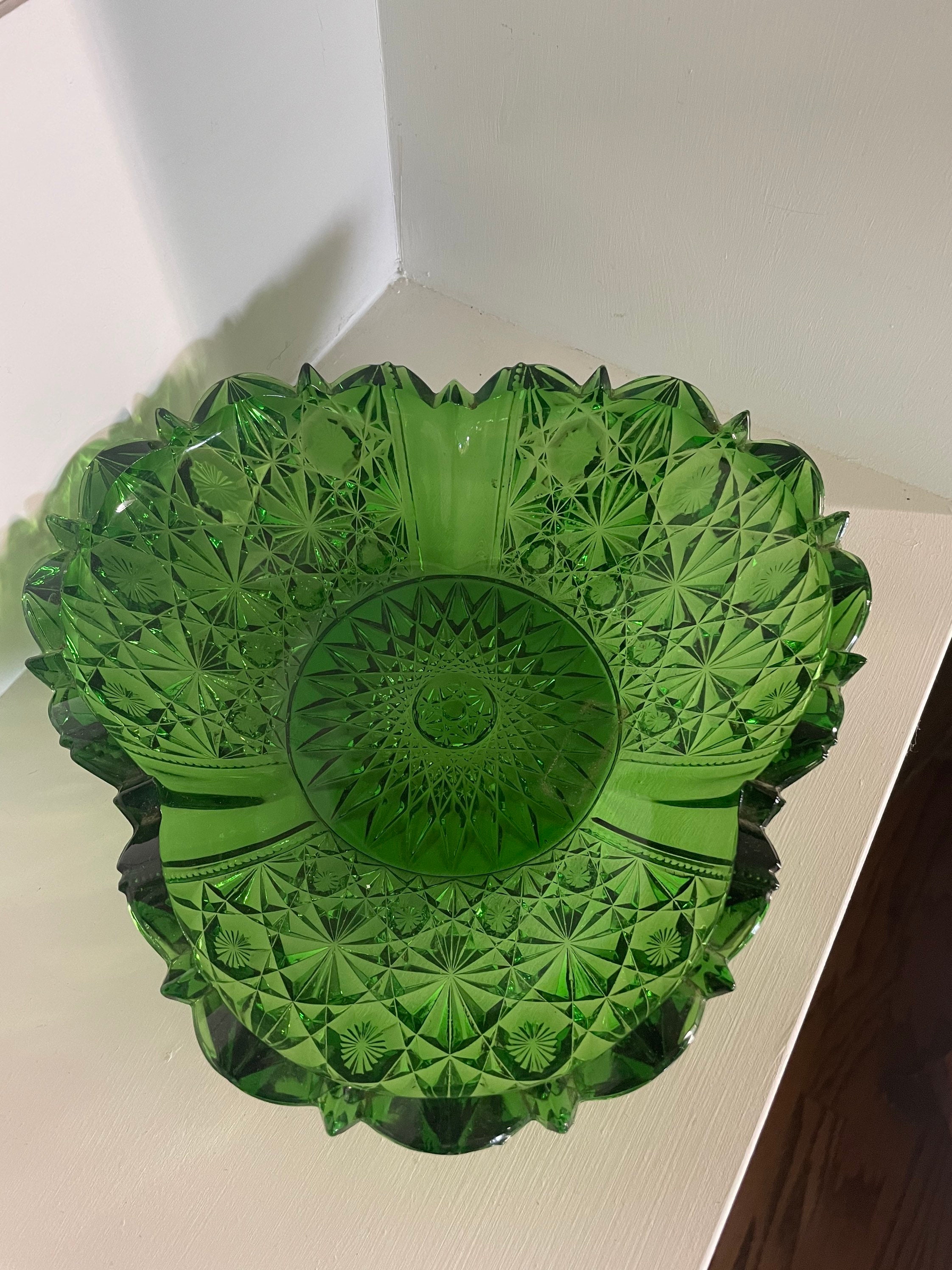 Vintage Emerald Green Lead Crystal Serving Bowl - Etsy UK