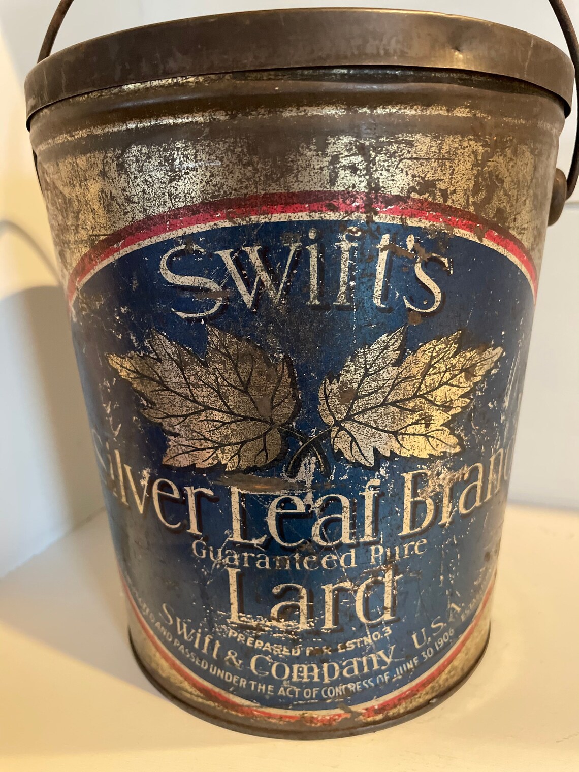 Vintage Lard Tin Lard Bucket Silver Leaf Brand Lard Etsy