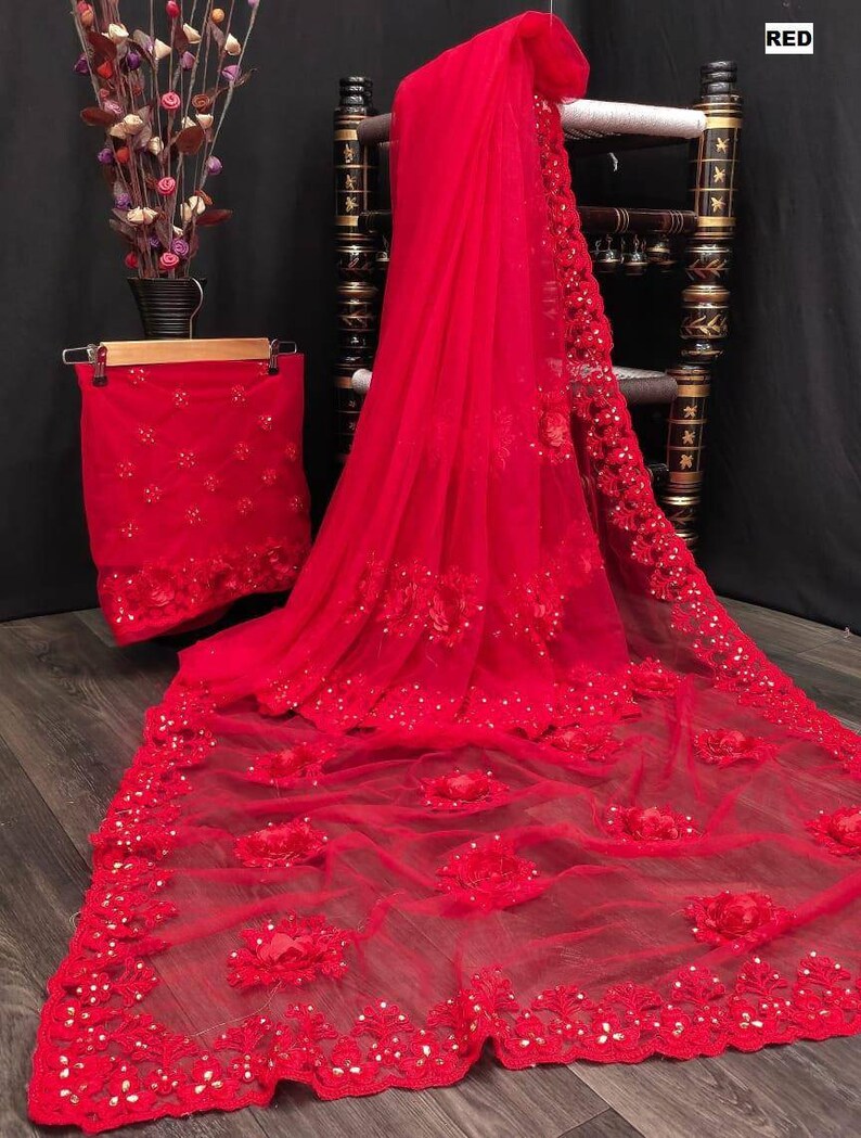 Red Heavy mono net with embrodery work saree and blouse for women,wedding saree,indian saree,designer saree,saree dress,traditional saree