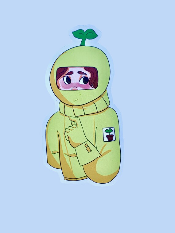 Yellow Among Us Sticker With Sprout Hat Etsy