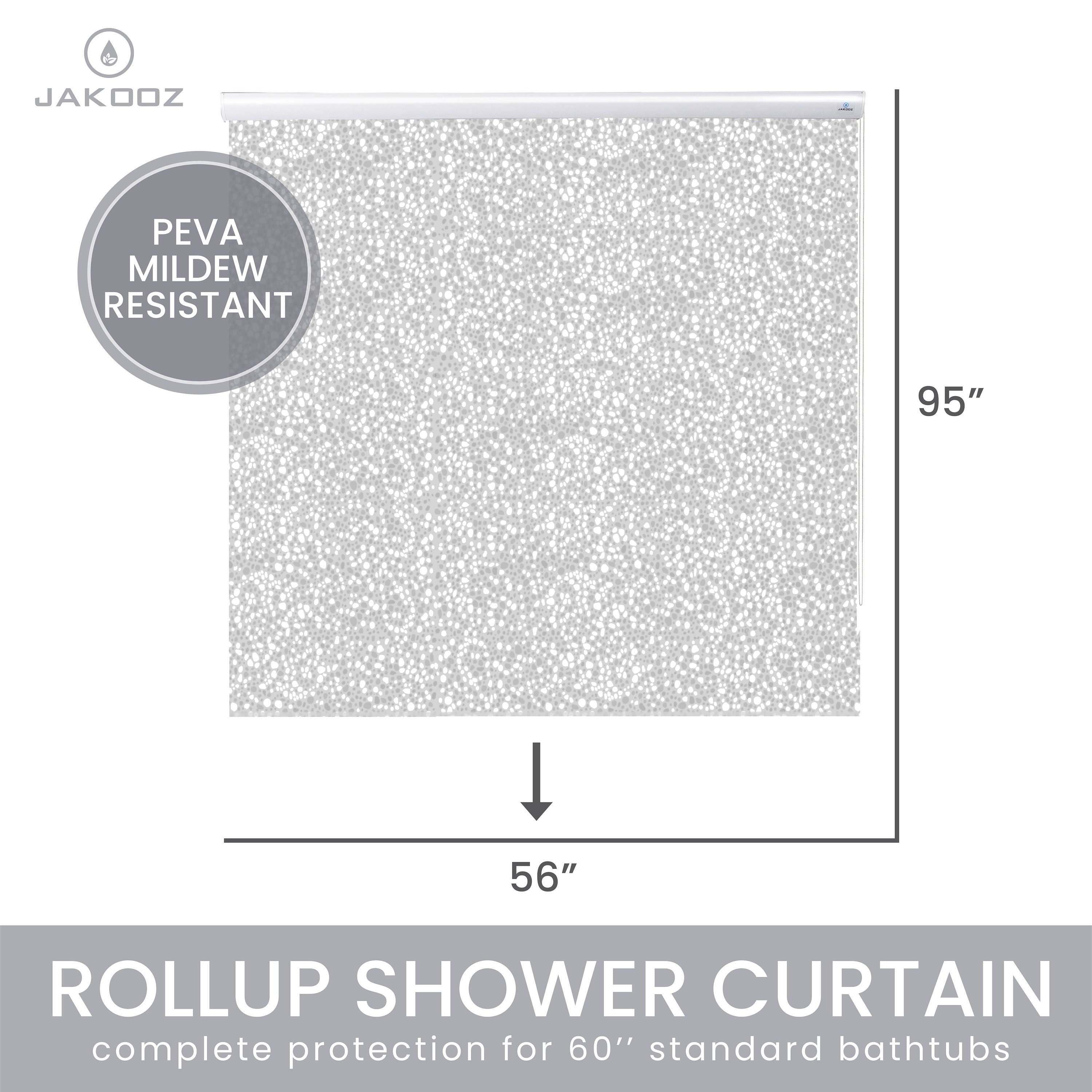 Jakooz Rollup Shower Curtain for Bathroom. 100 PEVA, Mildew Resistant