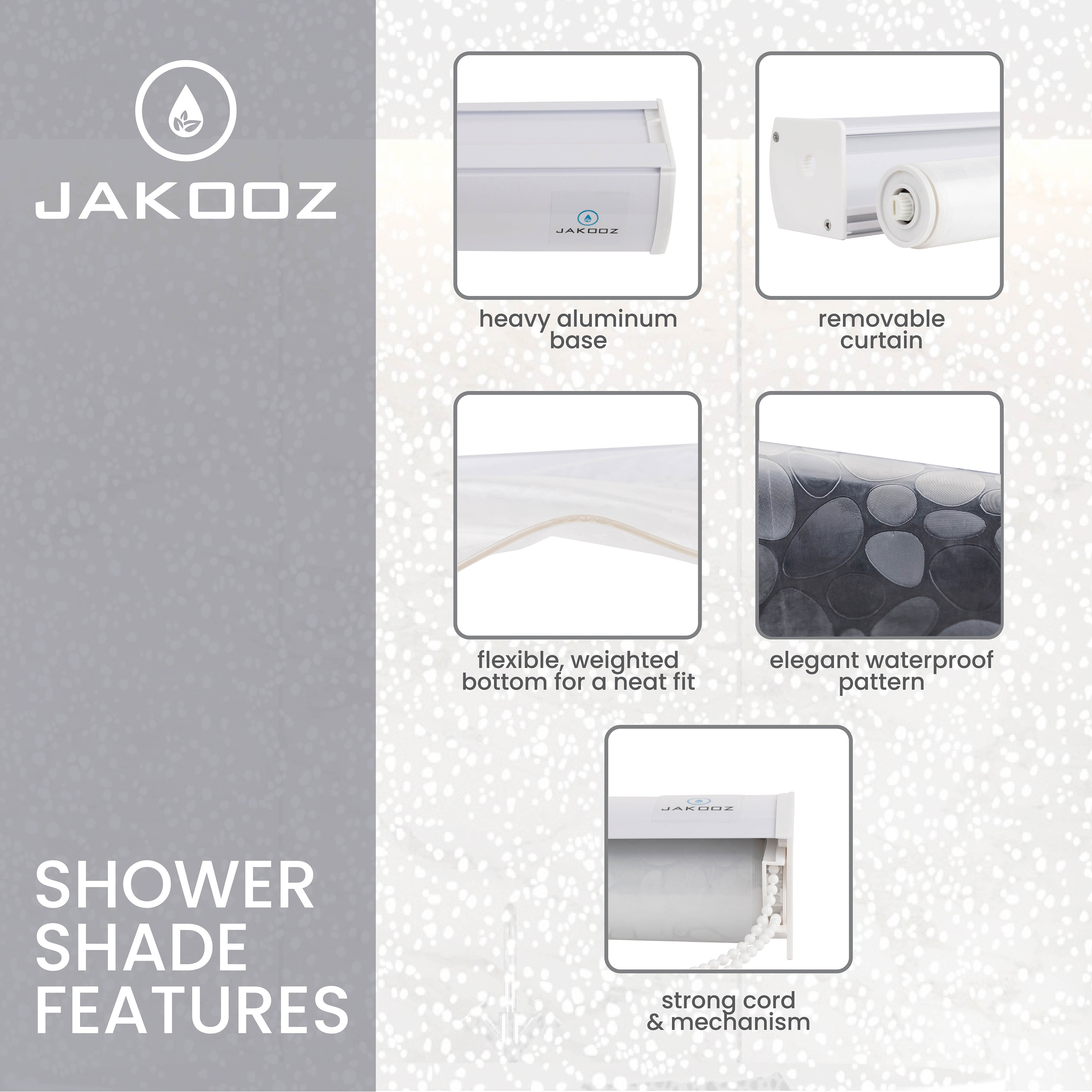 Jakooz Rollup Shower Curtain for Bathroom. 100 PEVA, Mildew Resistant