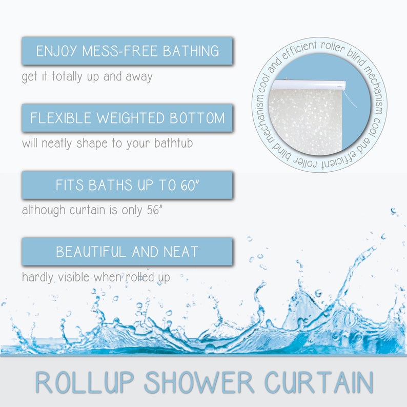 Jakooz Rollup Shower Curtain For bathroom. 100 PEVA Mildew Etsy