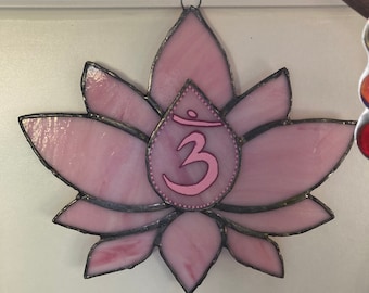 Pink Stained Glass Lotus Flower with Om
