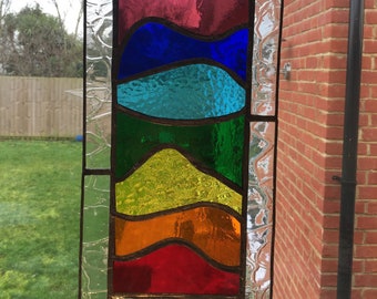 Chakra rainbow stained glass panel