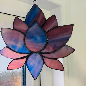 Indigo and Purple Stained Glass Lotus Flower