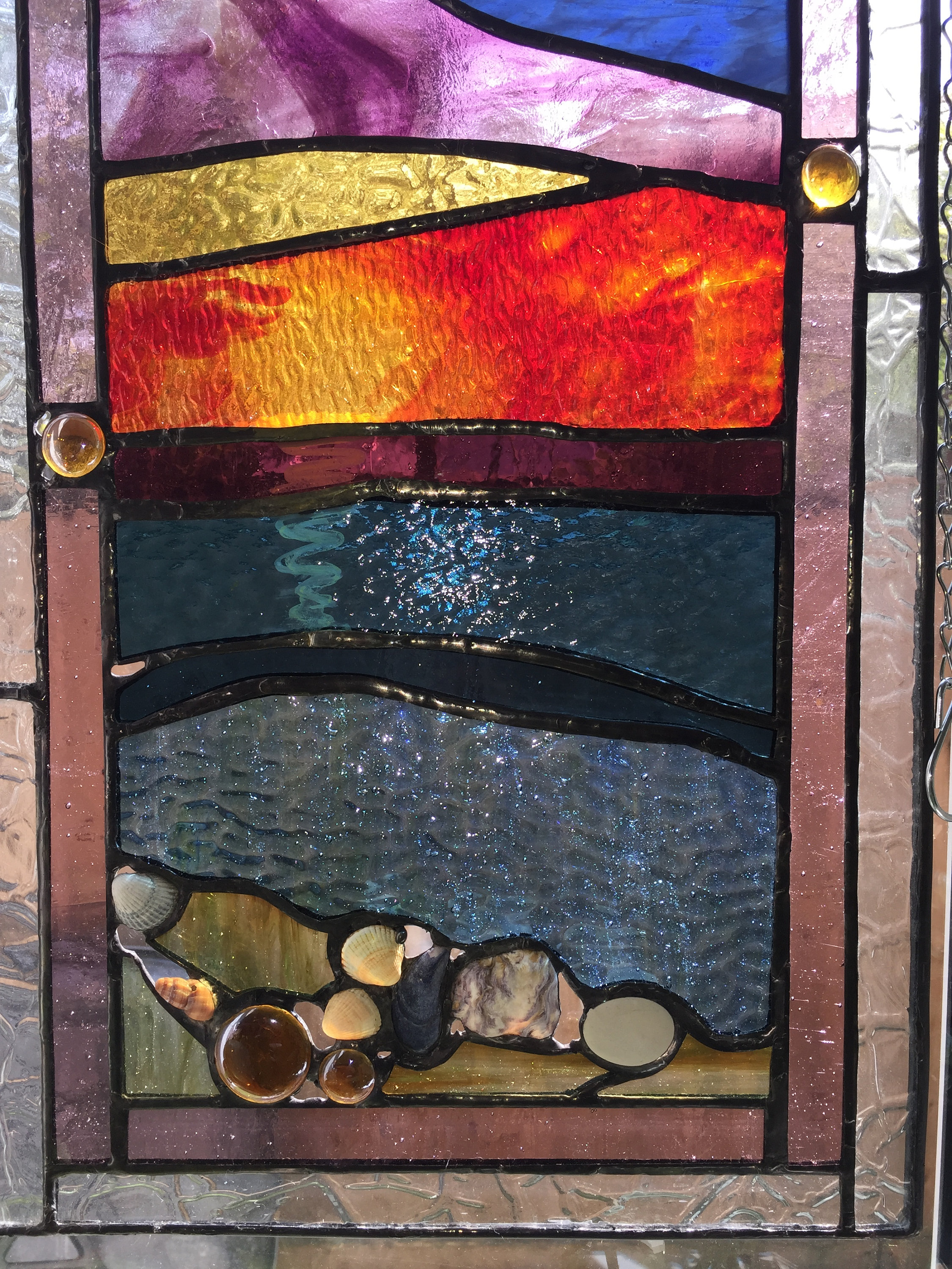 Beautiful Sunset Stained Glass over the sea with shells and | Etsy