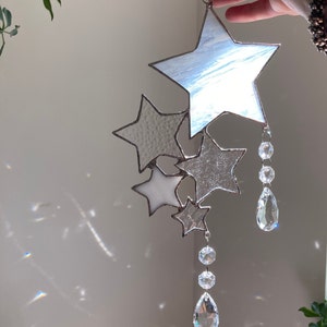 Stained Glass Stars Suncatcher with Crystal Teardrops