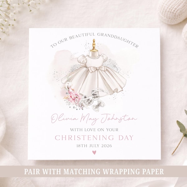 Personalised Christening Card Girls, Baptism Card with Name & Date, Naming Ceremony, Dedication Day for Daughter, Granddaughter, Niece