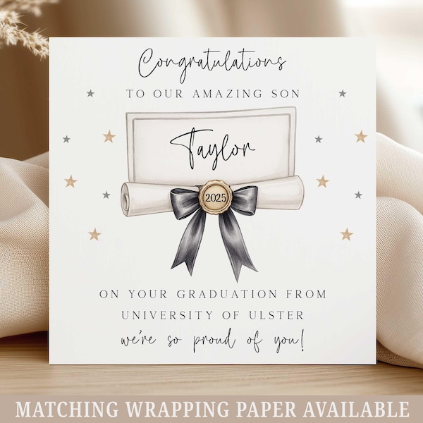 Personalised Graduation Card, Congratulations Card For Son, Daughter, Grandson, Granddaughter Any Relation, Class of 2025, So Proud Of You!