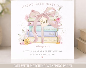 Personalised 80th Birthday Card for Her, Book Lover, Chapter 80, 1946 Special Edition
