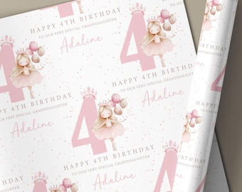 Girl's Ballerina Birthday Gift Wrapping Paper, Personalised 3rd, 4th, 5th, 6th Any Age Custom Ballerina Birthday Gift Wrap & Card for Girls