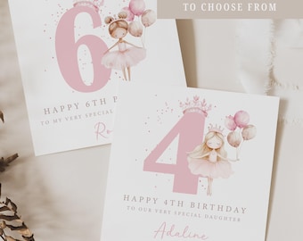 Personalised Ballerina Birthday Card | 3rd, 4th, 5th, 6th Any Age Ballerina Birthday Card for Daughter, Granddaughter, Goddaughter, Niece