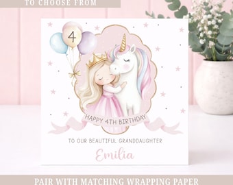 Personalised Princess Birthday Card for Girls, Any Age Unicorn Card for Daughter, Granddaughter, Niece, Sister