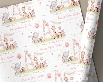 New Baby Gift Wrapping Paper, Personalised Newborn Baby Girl Gift Wrap, Welcome to the World Girl's Wrapping Paper,  New Baby Gift Wrap