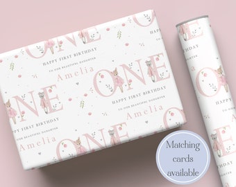 Personalised Girl's First Birthday Wrapping Paper | 1st Birthday Gift Wrap for Daughter, Granddaughter, Niece, Goddaughter, Special Girl