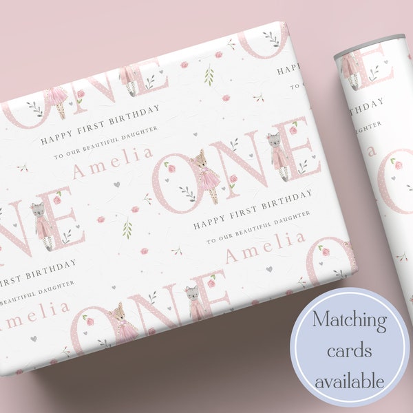 Personalised Girl's First Birthday Wrapping Paper | 1st Birthday Gift Wrap for Daughter, Granddaughter, Niece, Goddaughter, Special Girl