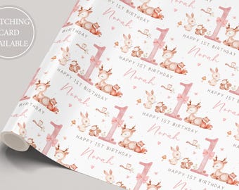 Girl's First Birthday Gift Wrapping Paper, Personalised 1st Birthday Gift Wrap for Daughter, Granddaughter, Niece, Goddaughter, Special Girl