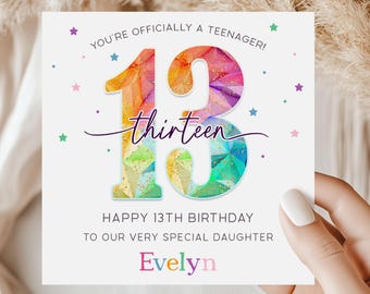 13th Birthday Card for Girls, Personalised Happy 13th Birthday Card Gift Wrap for Daughter, Granddaughter, Sister, Niece, Official Teenager