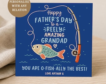 Personalised Fishing Father’s Day Card, Reely Amazing Dad, Grandad, Grandpa, Fun Angler, Fisherman Card