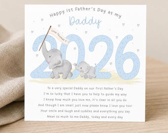 Personalised 1st Father's Day Card for New Daddy, Baby Girl or Boy Elephant Design