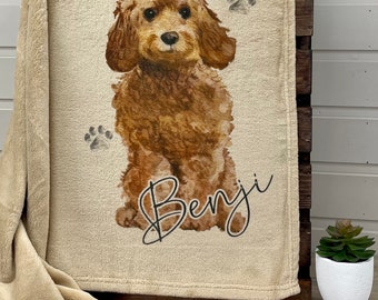 Personalised Printed Cockapoo Pet Blanket | Custom Dog Puppy Blanket for Cockapoo | Super Soft Pet Fleece Blanket in Camel or Silver