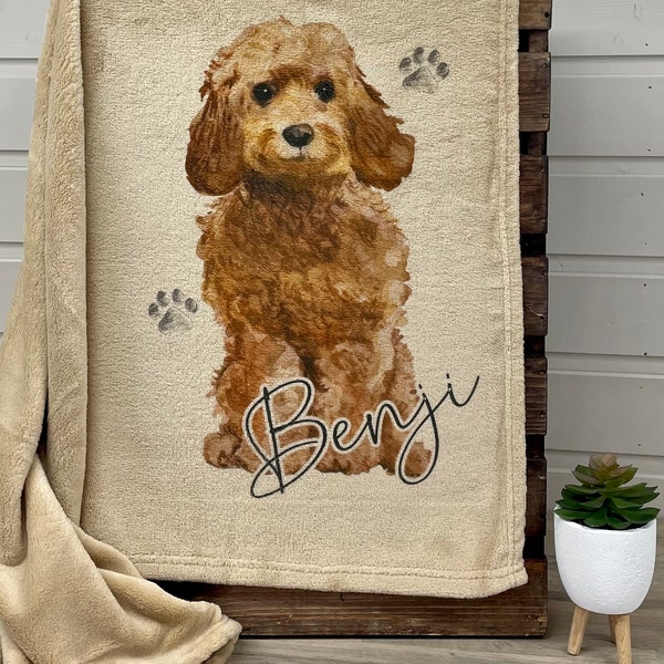 Personalised Printed Cockapoo Pet Blanket | Custom Dog Puppy Blanket for Cockapoo | Super Soft Pet Fleece Blanket in Camel or Silver