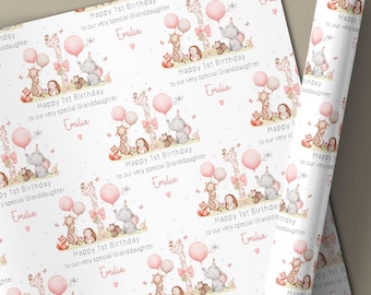 Girl's First Birthday Gift Wrapping Paper, Personalised 1st Birthday Gift Wrap for Daughter, Granddaughter, Niece, Goddaughter, Special Girl