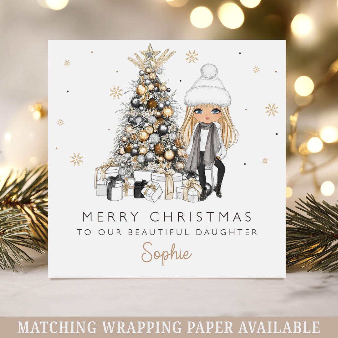 Christmas Card for Girls, Custom Character Christmas Card Personalised ...