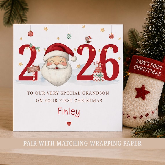 Baby's First Christmas Card, Personalised 1st Xmas Card for Boys & Girls, Son, Daughter, Grandson, Granddaughter, Nephew, Niece, Santa 2026