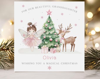 Fairy Christmas Card  for Girls, Pink Xmas Card Personalised for Daughter, Granddaughter, Niece, Special Girl, Cute Christmas Fairy Card